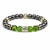Zodiac Bracelet, Birthstone Bracelet, Peridot Hematite Grounding Mala Gemstone Bracelet, Prosperity Men Bracelet,