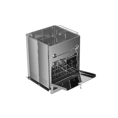 Inovey Estufa de leña para exteriores, portátil, plegable, mini suministros de camping (plata, 270 x 200 x 200 mm)