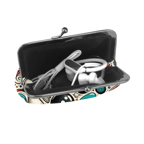 Pu Leather Buckle Coin Purse Abstract-Bowling-Doodles Girls Kiss-Lock Change Purse Wallets4