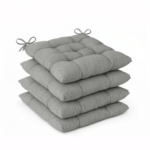 Meteorwi Home – Pack de 4 Cojines para Silla – 40 x 40 x 5 cm, con Cintas de Sujeción y Relleno Firme, Uso Interior y Exterior. (Gris, Pack 4-40x40x5cm)