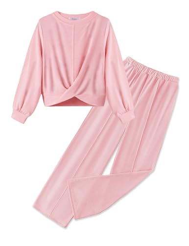Arshiner Girls Sweatsuit Two Piece Fall Outfits Long Sleeve Sweatshirts and Casual Sweatpants Jogger Set,Pink