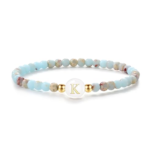 Bracelets for Teen Girls Initial Bracelet Colorful Beaded Boho Stretch Bracelets for Women Gold Letter Beaded Bracelet Summer Jewelry Gift for Her Women Girlfriend K natural stone