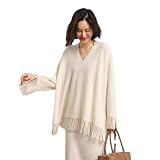 Disimlarl Suéteres de cachemira sueltos de talla grande para mujer, suéter suave de manga larga, blanco, talla única