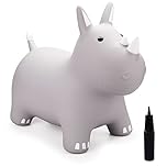 INPODAK Animal Hopper, Bouncy Horse, Jumping Horse for Kids, Toddler Animal Ride On Toy, Space Hopper Gifts for Boys Girls Indoors Outdoors Grey Rhinocero