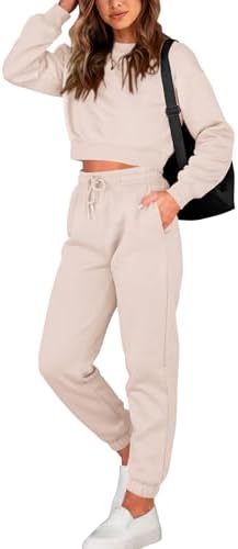 BTFBM Women 2 Piece Outfits Long Sleeve Crop Top Pullover Drawstring Pant Jogger Set Casual Sweatsuits Tracksuit Pockets