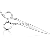 DISEÑO ERGONÓMICO: El diseño del mango desplazado de las tijeras pelo hace que el codo trabaje en una posición más bajo y natural, lo que reduce la extensión excesiva del movimiento del pulgar y la muñeca y no causa fatiga de la mano después de horas de trabajo.