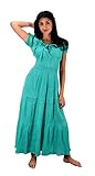 Peach Couture Gypsy Boho Cap Sleeves Smocked Waist Tiered Renaissance Maxi Dress (X-Large, Mint)