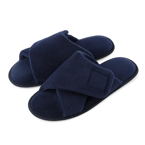 riemot Zapatillas Casa Hombre, Pantuflas Ajustables con Puntera Abierta, Suaves, Cómodas, Antideslizantes Aptas para Diabéticos Marina 44/45 EU