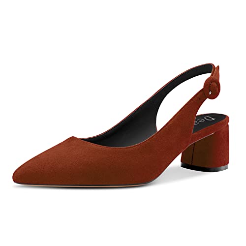 DearOnly Womens Pumps Slingback Ankle Strap Low Kitten Block Chunky Heel Pointed Toe Slip On Dress Shoes Suede Cute Vintage Comfort 2 Inch
