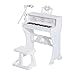 HOMCOM Piano Electrónico Infantil de 37 Teclas Juego de Piano con Modelo Pedagógico Micrófono Taburete Luces y 22 Canciones USB/MP3/Bluetooth Karaoke 53,5x27x63 cm Blanco