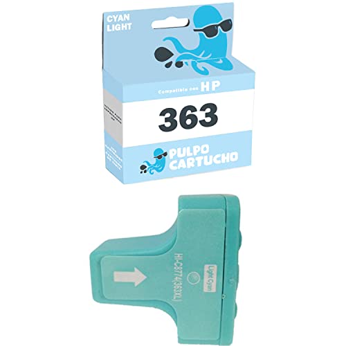 Pulpo Cartucho   Cartucho de Tinta 363 Cyan Light Compatible con HP 363 / Ref. C8774EE   Remanufacturado   Valido para Impresoras PhotoSmart/PhotoSmart C/PhotoSmart D