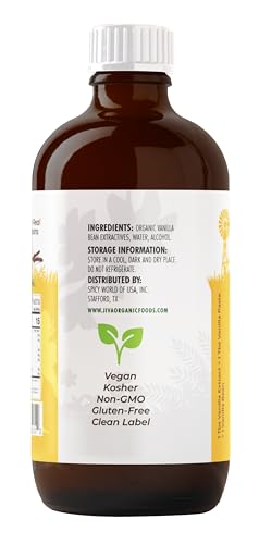Jiva Organics Pure Vanilla Extract 4oz - 100% Real Extract - For Cooking, Drinks & Desserts - 100% Vegan, Sugar Free & Kosher - Non-GMO & Gluten-Free