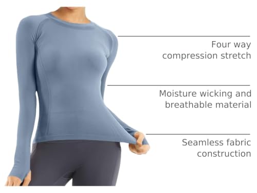 Image of MathCat Seamless Workout Shirts for Women Long Sleeve Yoga Tops Sports Running Shirt Breathable Athletic Top Slim Fit XS-XL
