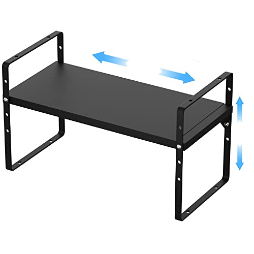 Benzoyl Expandable Cabinet Shelf, Kitchen Cupboard Organizer Stackable Spice Rack Storage Shelf, Heavy Duty Steel Metal Pantry Organization Adjustable Shelf Space Riser 8.07'' W, Black #TOP21