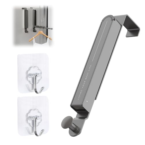 JIjzedL Colgador Puerta Plegable, Suspendido sin Taladrar Perchero Puerta con Ranura Antideslizante, Escalable Percha Puerta puede Colgar Ropa, Toallas, Bolsos (gris plomo)
