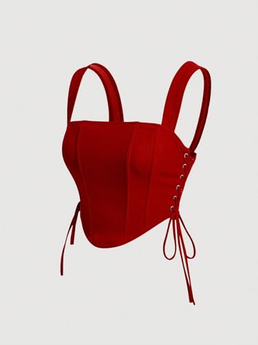 Milumia Women's Square Neck Wide Straps Bustier Tank Top Tie Side Corset Tank Tops3