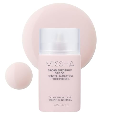 Image of MISSHA Glow Weightless Priming Sunscreen SPF 50, Korean Sunscreen for Face & Body, Broad Spectrum Primer-Like Blurring Sun Protection with Centella Asiatica + Tocopherol, 1.69 fl oz