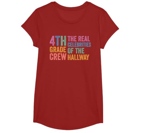 4th Fourth Grade Crew The Real Celebrities of the Hallway T-Shirt, Girls, Cranberry Red, Small