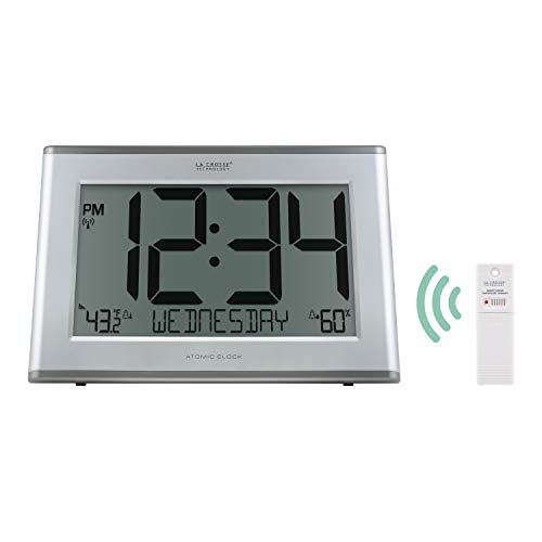 La Crosse Technology 513-63867-Int Extra-Large Slim Atomic Digital Clock With Outdoor Temperature And Humidity, Silver #TOP1