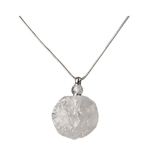 Amoystone 1P Women Long Necklace Clear Quartz Gemstone Perfume Essential Oil Diffuser Bottle Natural Crystal Pendant Irregular Unpolished #TOP3