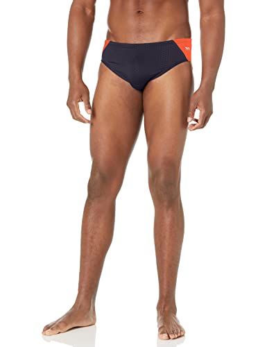 TYR Men's Hexa Blade Splice Racer Swimsuit, Navy/Orange, 26