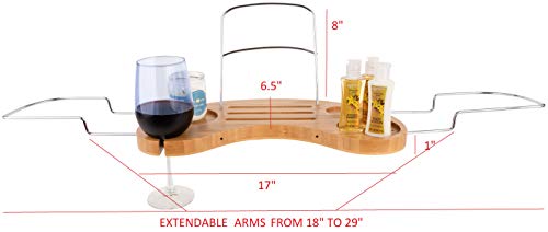 Olivia & Aiden Luxury Bathtub Caddy Tray (Bamboo) Expandable Tub Organizer W/Detachable Tablet Backrest, Wine Glass Holder, Smartphone Holder | Portable Spa Comfort #TOP4