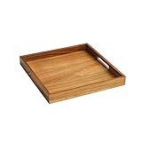 13 inch Acacia Wood Square Serving Tray, Decorative Platter with Handles, for Breakfast in Bed, Coffee Table, Appetizers, Snacks or Home Decor
