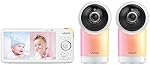 Moniteur vidéo de bébé VTech 2 caméras 1080p intelligent WiFi avec accès à distance, caméra panoramique et inclinable à 360 degrés avec affichage haute définition de 5” 720p, lumière nocturne, RM5766-2HD