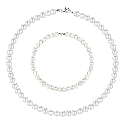 Perlenkette Für Herren 6 mm, 16 Zoll Unisex-Kette Mit Armband - Stilvoll...