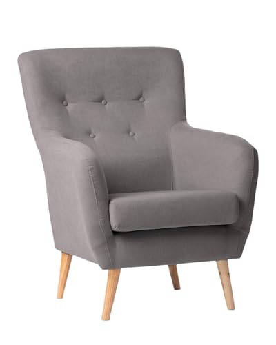SWEET SOFA® - Butaca nórdica Wendy de 1 Plaza, sillón tapizado capitoné Tela Antimanchas (Gris)