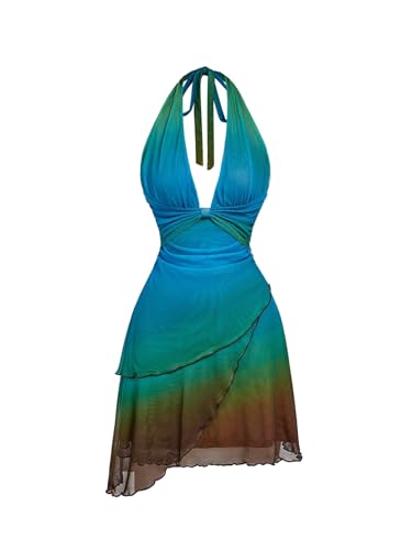 SOLY HUX Women's Halter Mini Sunset Dress Flowy Backless Deep
