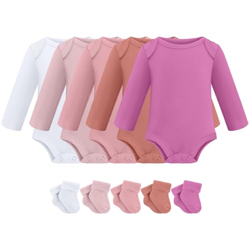 Image of Glitopper 5 Pack Preemie Long Sleeve Bodysuit Preemie Layette Set Bodysuit Socks Set for Boys Girls NICU Gift