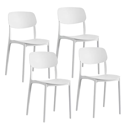 Baroni Home Lot de 4 chaises en plastique avec dossier rectangulaire, chaises empilables, sans montage, faciles à nettoyer, avec patins antidérapants, pour cuisine, salon, salle à manger, 37 x 38 x 77