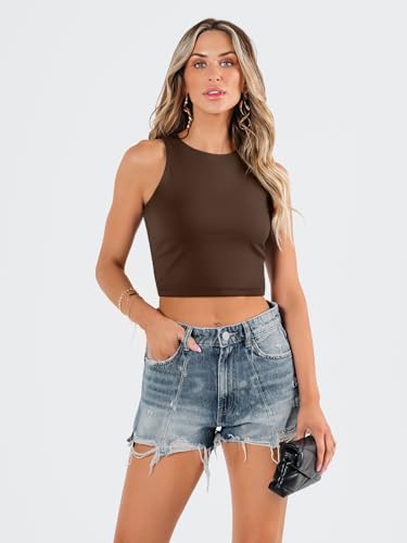 Image of EFAN Women's Double Lined Racerback Crop Tank Top | High Neck Slim Fit Sleeveless Workout Top, No-Bra Essential for Gym, Yoga & Going Out