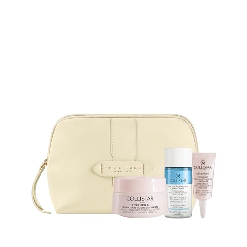 Collistar Cofanetto Regalo Rigenera Crema Antirughe Levigante 50 ml, Rigenera Contorno Ccchi Anti-Rughe Lisciante 5 ml, Struccante Bifasico Occhi Labbra 35 ml, Beauty Case The Bridge