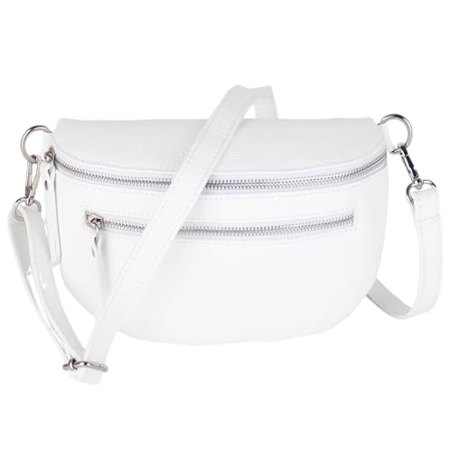 MIRROSI® Damen Bauchtasche Umhängetasche 27x14,5x8cm Damen, Made in Italy, aus Echtleder Tasche Echtes Leder, Brusttasche, Crossbody Bag aus echtem Leder (Weiß)