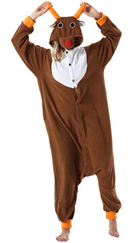 ULEEMARK Women's Men's Adult Pajamas Unisex Animal Onesies Novelty Pyjamas Elk Nightwear Halloween Homewear Cosplay Costume Loungewear OnePiece for Height 148-187CM