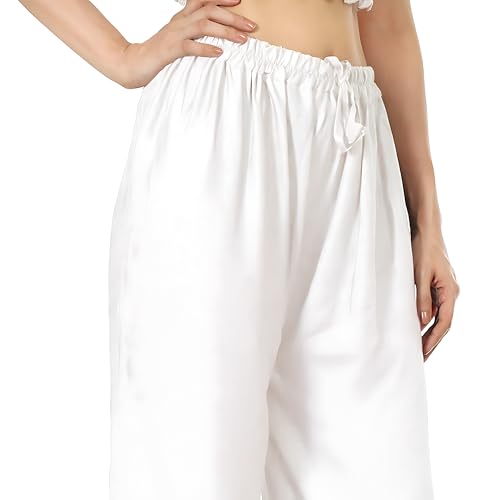 Image of Women's Rayon Palazzo Pants | Solid Color Wide Leg Trousers in 18 Shades | Elastic Waist Casual Bottoms XS-7XL | Comfortable