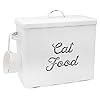 AuldHome Farmhouse Cat Food Container White Enamelware Rustic Cat Food Bin with Scoop