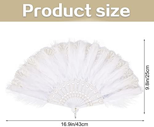 MWOOT Marabou Feather Fan, 1920s Embroidered Flower Handheld Feather Fan, Roaring 20s Vintage Style Flapper Hand Fan for Costume Halloween Dancing Show Tea Party Wedding Decoration - White