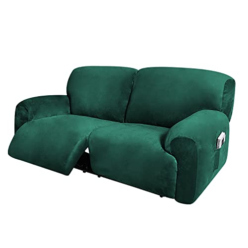 Ulticor Extra Wide 75" - 100", Reclining 2 Seater Sofa Cover, Extra Wide Reclining Love Seat Slipcover, 6-Piece Velvet Stretch, Reclining Sofa Covers, Thick, Soft, Washable (Retro Green) #TOP6