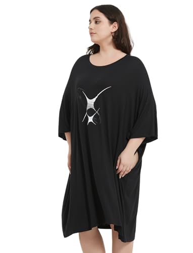 Image of KFUBUO Plus Size Nightgowns for Women Oversized Sleep Tshirts Dress Short Sleeves Sleepwear With Pocket Fit S-5XL