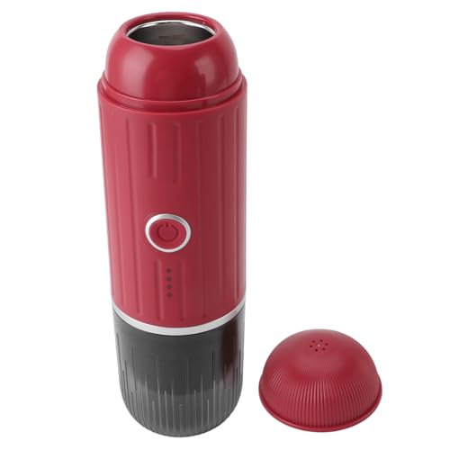 Tragbare Kaffeemaschine, Eingebautes Drahtloses Heizsystem, USB -Ladeanschluss, ABS+304 Edelstahl, Einfach zu Bedienen, Geeignet für Reisen, Camping, Wandern, Rucksacktänen (Rot)
