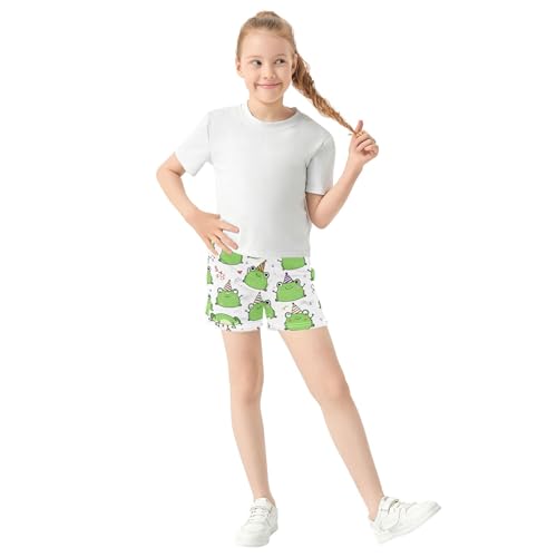 Girls Athletic Lounge Shorts Green Cute Frogs Party Print Comfy Summer Pajama Sleepwear for Kids Teens, X-Small2