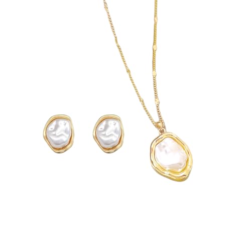 MYANAIL Irregular Pearl Earrings Necklace Set for Women Baroque Pendant