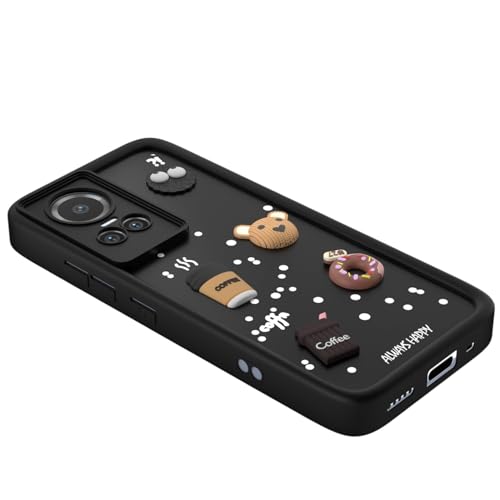Image of Bintage Cute Fun Taddy| 3D Ball Bear| Donut| Coffee Rubber Case Camera Protection Back Cover Compatible for Oppo Reno10 5G - Black