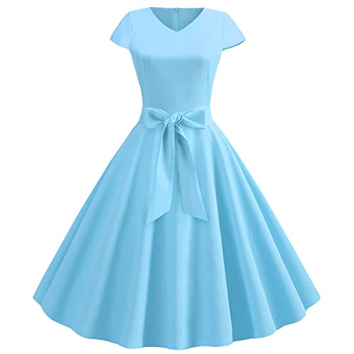 Freizeitkleid für Damen, Swingkleid, Flügelärmel, Cocktailkleid, Vintage, A-Linie, Midi-Partykleid, V-Ausschnitt, Schleife, Gürtel, Vintage-Kleid...