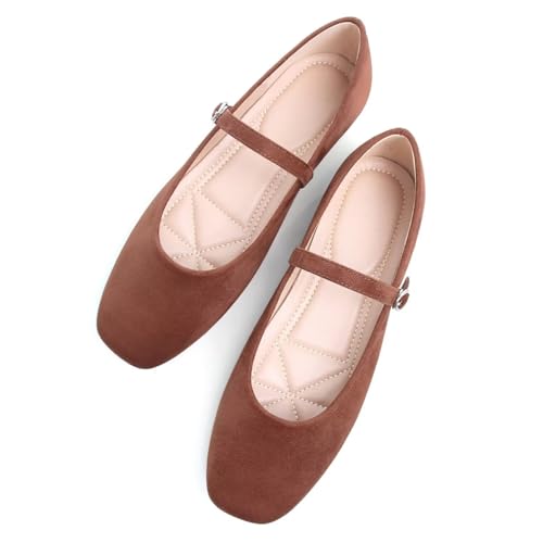 Hee grand Velvet Mary Jane Flats for Women Dressy Comfortable Square Toe Ballet Flats with Buckle Strap Retro Mary Jane Shoes4