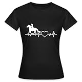 Spreadshirt Reiten Pferd Reiterin EKG Herzschlag Puls Herz Frauen T-Shirt, XL, Schwarz