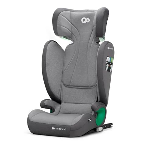 Kinderkraft JUNIOR FIX2 I-SIZE Seggiolino auto 15-36 kg, Gruppo 2-3, 100-150 cm, con Isofix, Poggiatesta regolabile, Sistemi di sicurezza, Leggero Facile da trasportare, Facile da pulire, Grigio